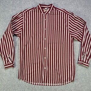 Wah Maker Band Collar Western Shirt Mens Large Burgundy Calico 530940 USA